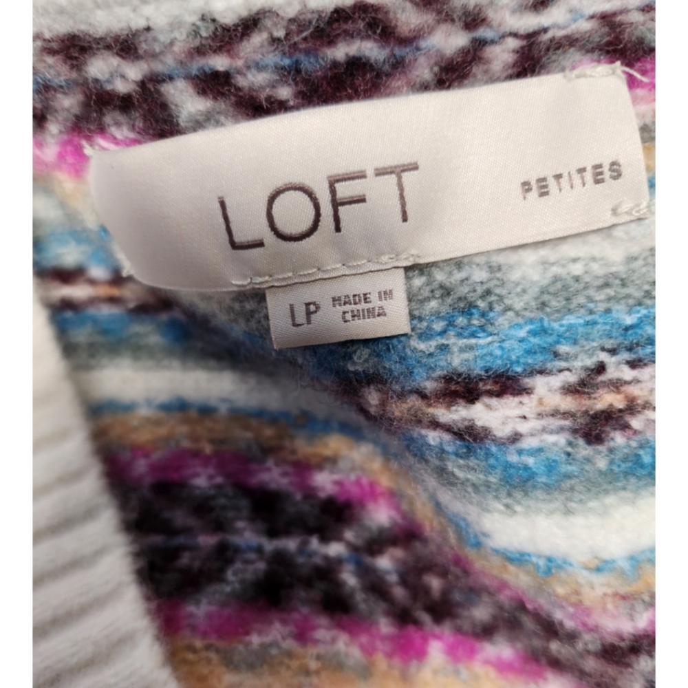 LOFT ANN TAYLOR PETITES STRIPED ABSTRACT PRINT CARDIGAN SIZE LP - Picture 4 of 4